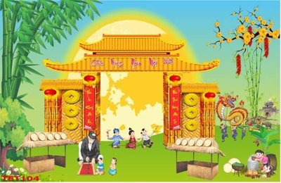 File tranh gốc PSD file in baner tết 2023 phông tết tất niên khai xuân TET104 còn nguyên layer