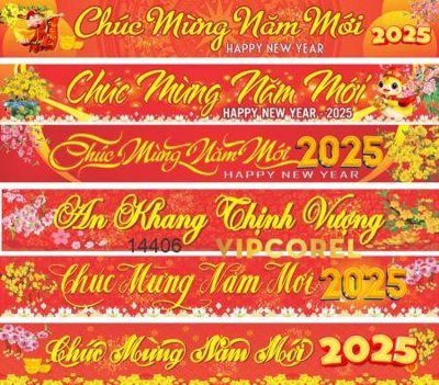 File PSD file băng rôn chúc mừng năm mới 2025 TET1406 (bản gốc) chất lượng nhất