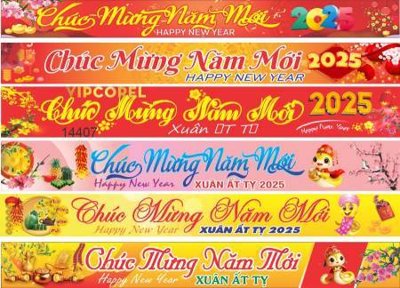 File tranh file băng rôn chúc mừng năm mới 2025 TET1407 (bản gốc) in lụa 3D