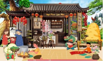 File gốc file in baner tết 2024 phông tiểu cảnh tết TTC51 (in 3D) nghệ thuật