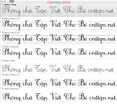 File gốc 15 Font chữ tiểu học cho bé tập viết - Font HP001 - UNI (AI/EPS) cho in ấn