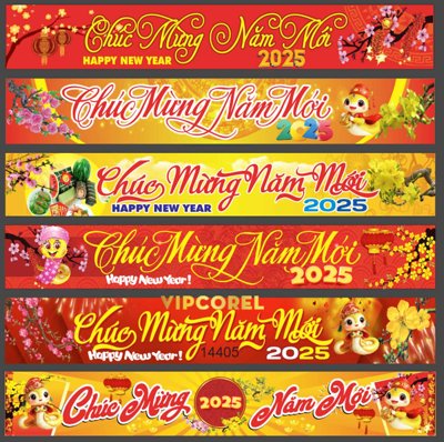 File gốc Băng rôn chúc mừng năm mới 2025 file corel #4 (phong cách) châu Âu