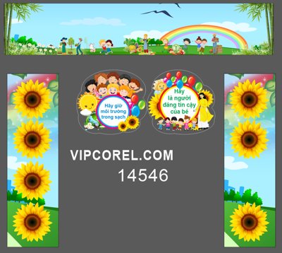 File tranh Bảng biển trang trí cổng trường mầm non 2025 file corel (ảnh gốc) in trần nhà