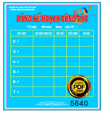 Tải file Bảng kế hoạch công tác trường mầm non file corel (gốc) chủ đề phong thủy