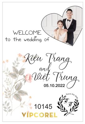 File in trần Bảng tên đám cưới welcome to the wedding of (file gốc) hoa văn 3D