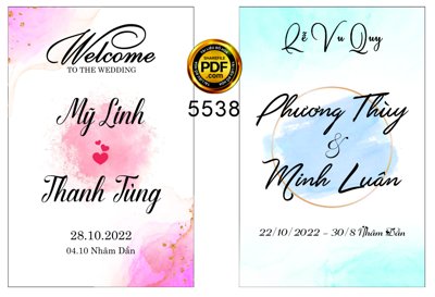 File in ấn Bảng tên Welcome to the Wedding Mỹ Linh và Thanh Tùng (bản gốc) sắc nét