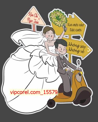 File tranh Bảng tên chibi xin mời vào tiệc cưới file corel (gốc) chủ đề thành phố