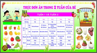 File tranh Bảng thực đơn ăn trong 2 tuần của bé file corel (ảnh gốc) độc quyền