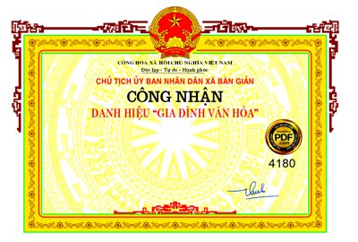 File PSD in ấn Bằng khen công nhận danh hiệu "gia đình văn hóa" xã file corel (chất lượng cao)