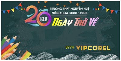 File gốc Backdrop 20 năm ngày trở về trường THPT Nguyễn Huệ (in lụa) tranh mã đáo