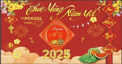 Download file gốc Backdrop Chúc mừng năm mới 2025 vector corel #135 (in lụa) nghệ thuật