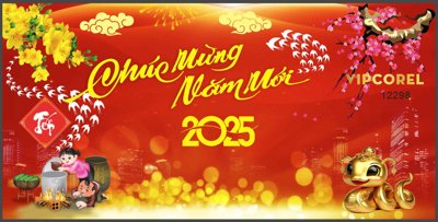 File tranh Backdrop Chúc mừng năm mới 2025 vector corel #24 (bản gốc) treo quán cafe