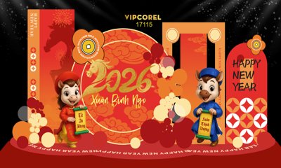 File PSD Backdrop Happy New Year 2026 file corel #95 (chất lượng in ấn)