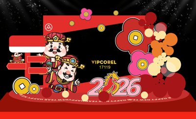 File gốc Backdrop Happy New Year 2026 file corel #99 (in lụa) tranh phong thủy