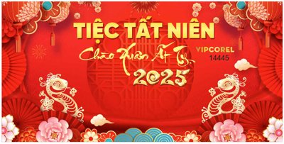 File tranh Backdrop Tiệc tất niên chào xuân Ất Tỵ 2025 #11 (bản gốc) treo quán cafe