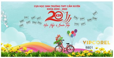 Tải file gốc Backdrop cựu học sinh trường THPT Cẩm Xuyên 20 năm dùng cho in ấn