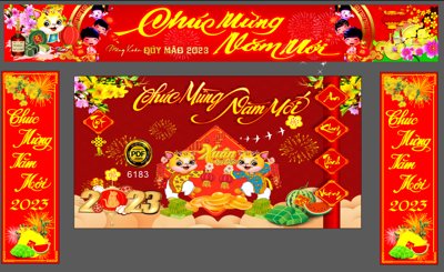 File gốc Backdrop chúc mừng năm mới 2023 #41 file corel (in mica) trang trí
