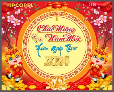 File tranh Backdrop chúc mừng năm mới Xuân Giáp Thìn 2024 #95 (gốc) in vải canvas
