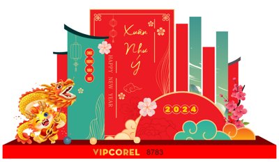 File tranh Backdrop chụp ảnh xuân Như ý giáp thìn 2024 #24 (bản gốc) treo quán cafe