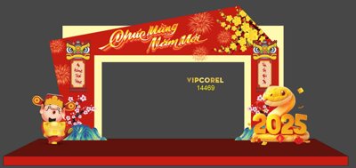 File PSD Backdrop decor sân khấu chụp ảnh tết 2025 #2 (gốc) cho in quảng cáo