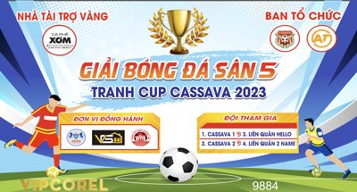 File in trần Backdrop giải bóng đá Sân 5 tranh cúp Cassava 2024 (file gốc) hoa văn 3D