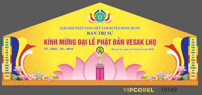 File tranh Backdrop kính mừng đại lễ Phật Đản huyện Đông Hưng (ảnh gốc) in trần 3D