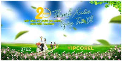 Download file gốc Backdrop lớp 12A1 kỷ niệm 20 năm ngày ra trường (in lụa) hoa lá