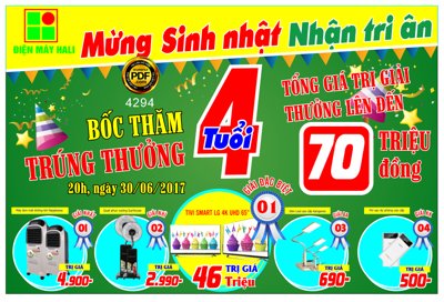 Download file tranh PSD Backdrop mừng sinh nhật 4 tuổi siêu thị Corel để chỉnh sửa