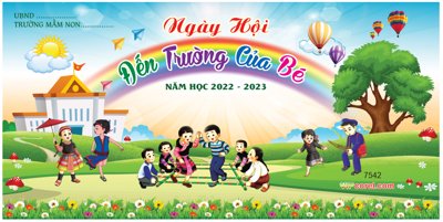 Tải file Backdrop ngày hội đến trường của bé - Mẫu các bé nhảy sạp (PSD) cho in tranh 3D