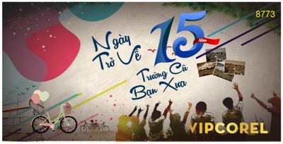 File gốc Backdrop ngày trở về 15 năm trường cũ bạn xưa (in mica) cắt laser