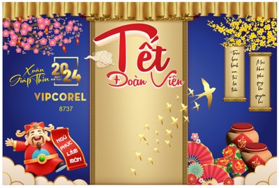 File gốc Backdrop tết đoàn viên xuân Giáp Thìn 2024 #68 (in lụa) cao cấp