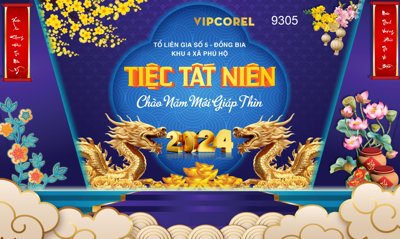 File tranh in tráng gương Backdrop tiệc tất niên chào năm mới Giáp Thìn (siêu nét)