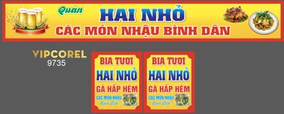Tải file gốc Biển cửa hàng Bia tươi Hai Nhỏ - các món nhậu (in bạt) quảng cáo