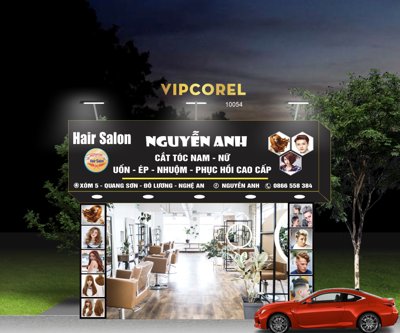 File gốc Biển quảng cáo Hair Salon Nguyễn Anh vector (phong cách) tối giản