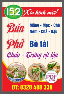 Tải file gốc Biển vẫy 152 bún phở - bò tái file PDF & CDR (in bạt) quảng cáo