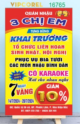 Cung cấp file tranh gốc Biển vẫy Quán Nhậu 3 chị em khai trương file corel độc quyền