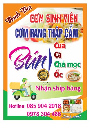 File gốc Biển vẫy hộp đèn Cơm rang - Bún phở file Corel x5 (in tráng gương) sang trọng
