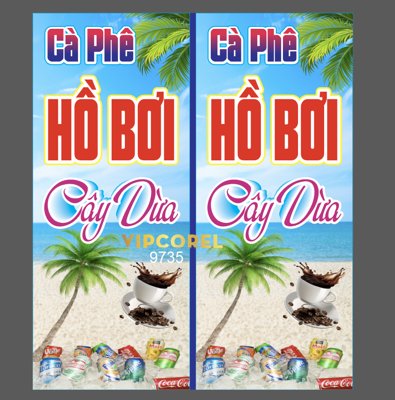 File PSD Biển vẫy quán Cà phê hồ bơi cây dừa file corel (gốc) nhiều lớp (multi-layer)