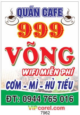 Download file Biển vẫy quán cà phê 999 Võng file corel (chuẩn in) chất lượng cao