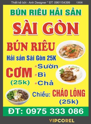 File in ấn cao cấp Biển vẫy quảng cáo Bún riêu Hải sản - Sài Gòn (file gốc)