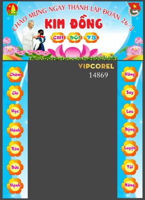 Download file gốc Cổng trại ngày thành lập đoàn 26-3 Kim Đồng corel (in mica) trong suốt