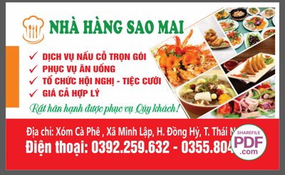 File tranh Card visit Nhà Hàng Sao Mai file PDF & CDR (gốc) chủ đề động vật