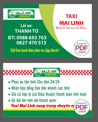 File in ấn cao cấp Card visit Taxi Mai Linh file PDF & CDR (file gốc)