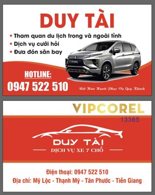 File gốc Card visit dịch vụ taxi 7 chỗ Duy Tài file corel (in 3D) nghệ thuật