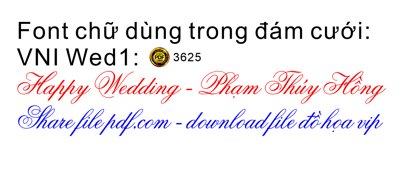 File ảnh Font chữ dùng trong đám cưới VNI Wed1 (gốc) in PP, decal