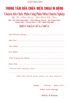 Tải file Giấy Biên nhận sửa chữa điện thoại di động Corel (ảnh gốc) in tranh kính