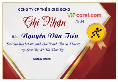 File tranh gốc Giấy Ghi nhận bằng khen siêu thị thế giới di động (sắc nét từng chi tiết)