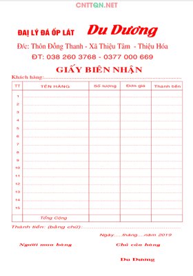 Download file Giấy biên nhận đại lý ốp lát Du Dương Corel (gốc) in mica bàn thờ