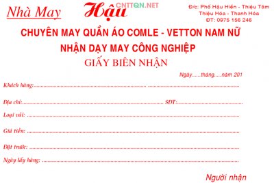 Download file gốc Giấy biên nhận nhà may Hậu - chuyên may quần áo (độ nét cao)