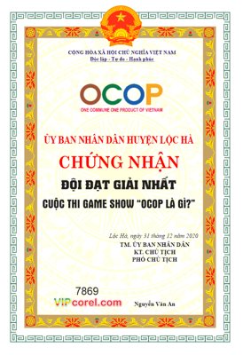 File ảnh Giấy chứng nhân giải nhất "OCOP là gì" (gốc) in decal dán tường